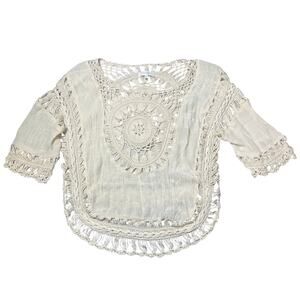 Rebellion Again Cream Boho Crochet Braided Top Cover Up